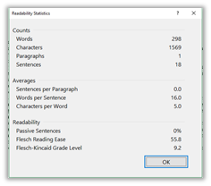 Output from Word's Readability Statistics