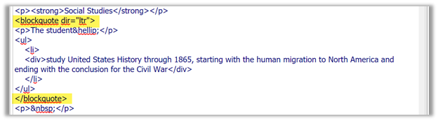 Edit the HTML to remove improper BLOCKQUOTE tags