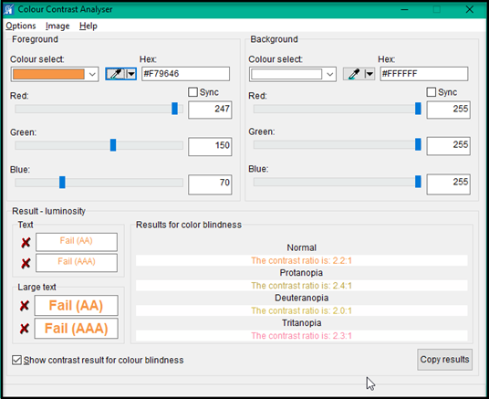 The contrast is even worse for some color blindness types