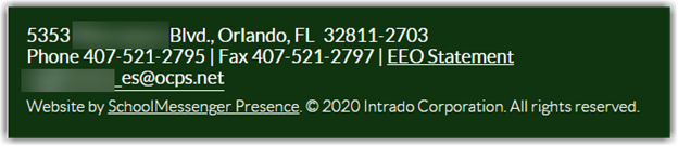 School Infomation that appears in the footer of every school site page