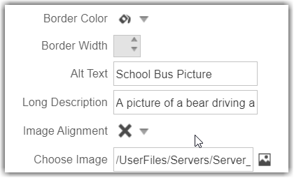 Properties of the School Bus image showing the alt-text
