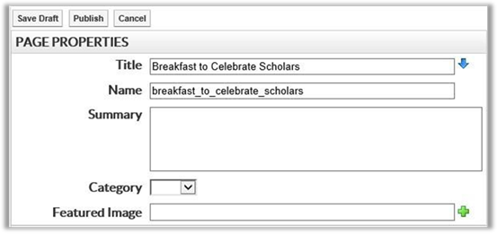 The Page Properties Dialog define the page title for menus and navigation