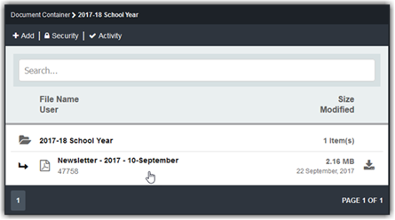 Display of files within a folder